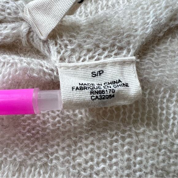 Anthropologie Moth Cardigan Women Small Oatmeal Cream Wool Blend Open Front - Picture 8 of 9